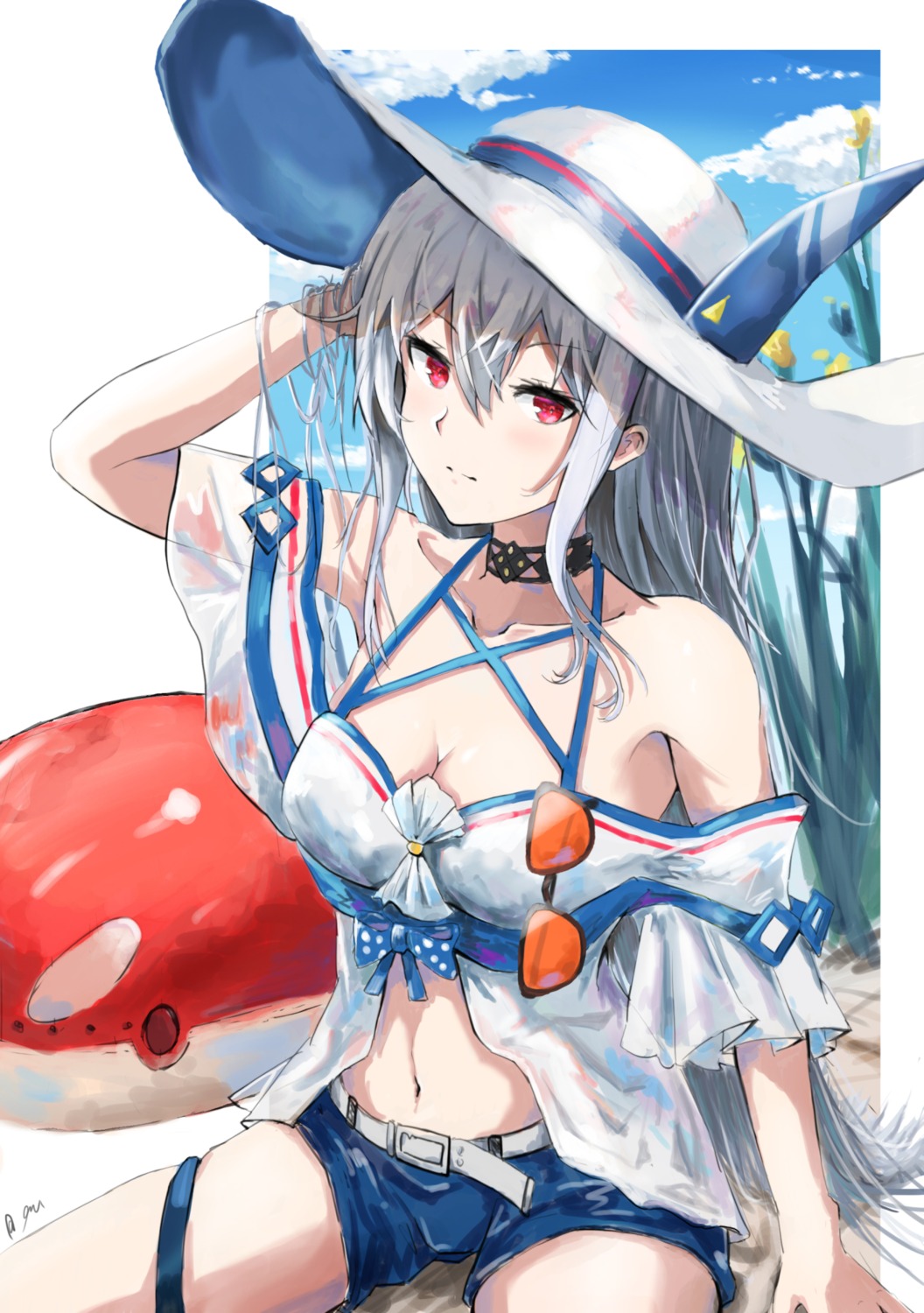 arknights, cleavage, garter, megane, nyanko960121, see_through, skadi_(arknights)