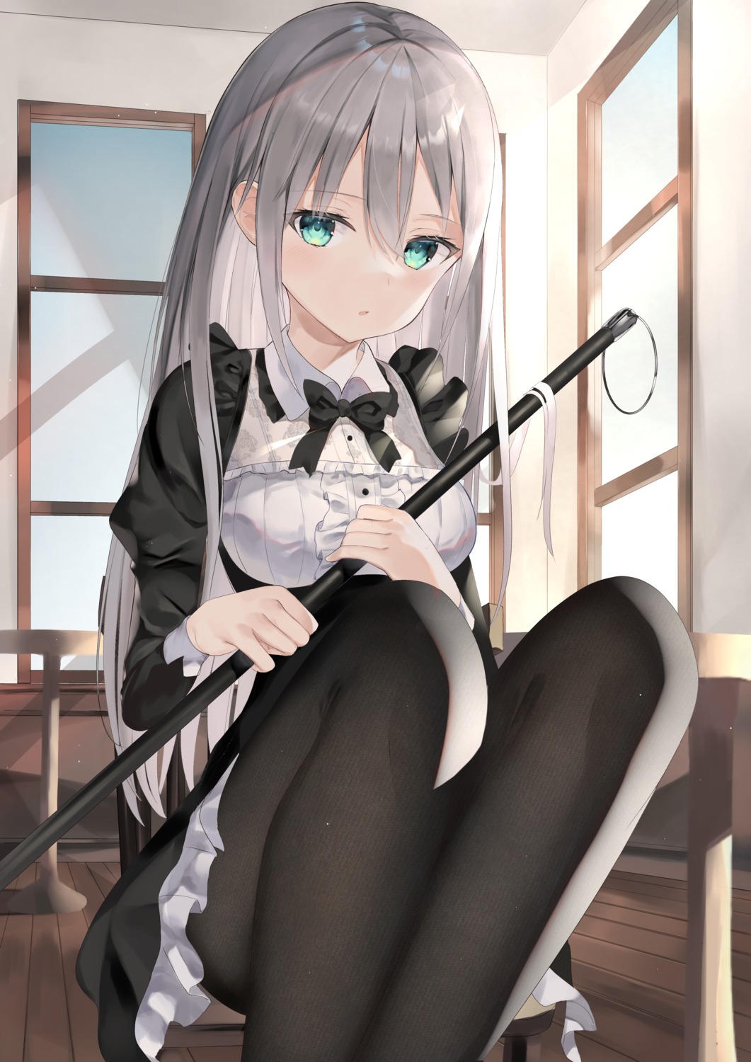 maid, pantyhose, skirt_lift, zukan_(db_tyoutyo)