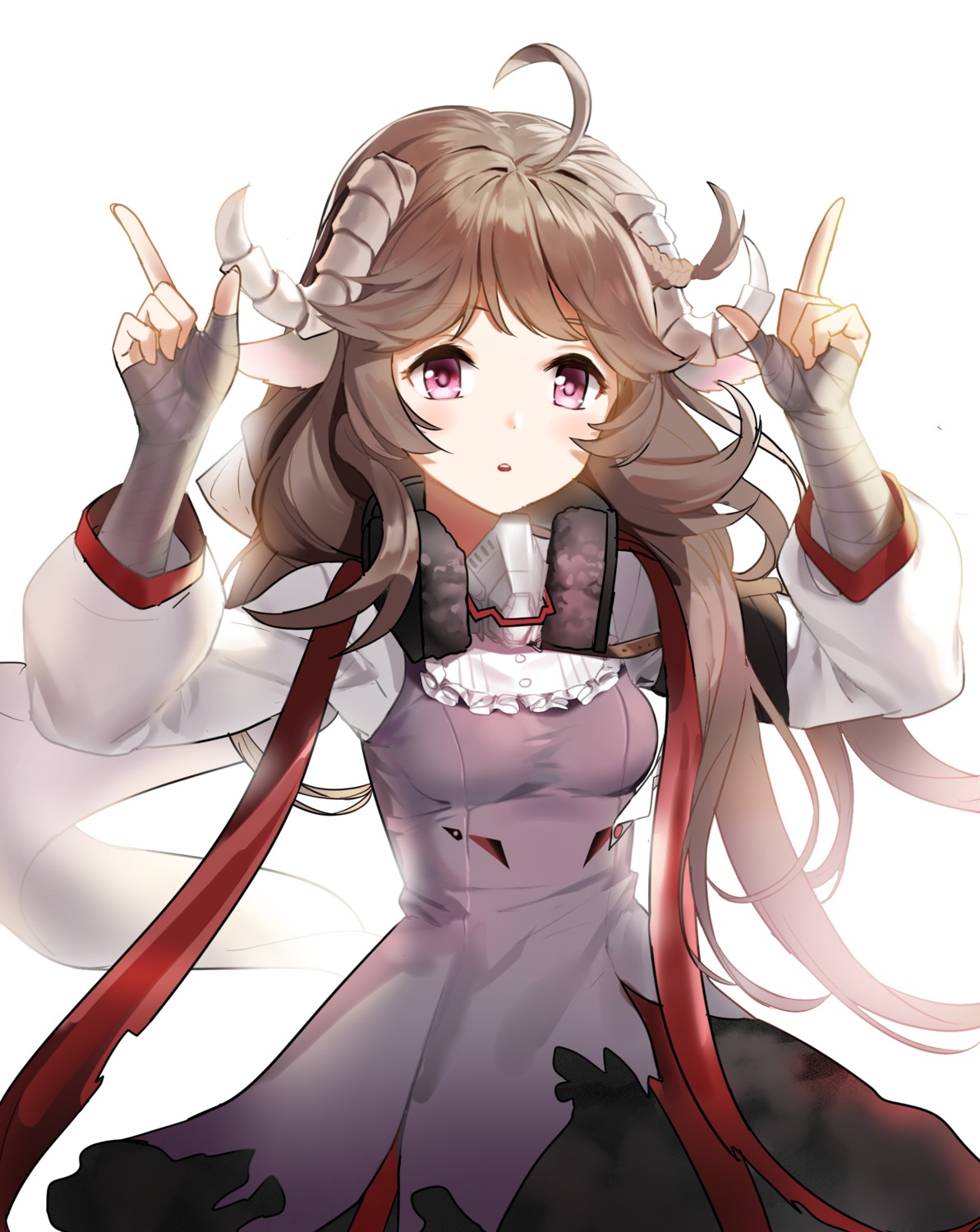 animal_ears, arknights, dress, eyjafjalla_(arknights), horns, shovelwell, torn_clothes