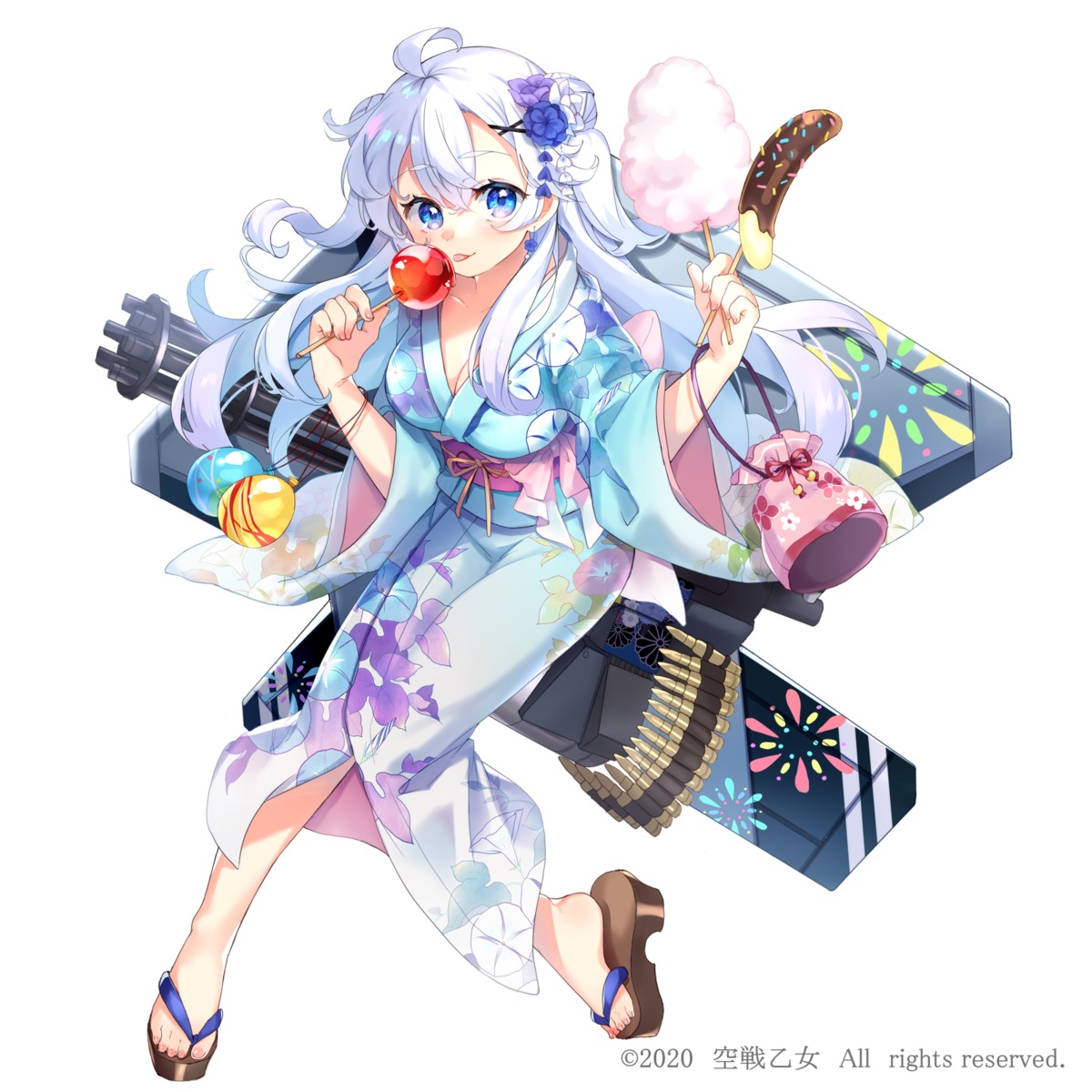 cleavage, gun, kuusen_otome_-sky_valkyries-, open_shirt, tagme, yukata