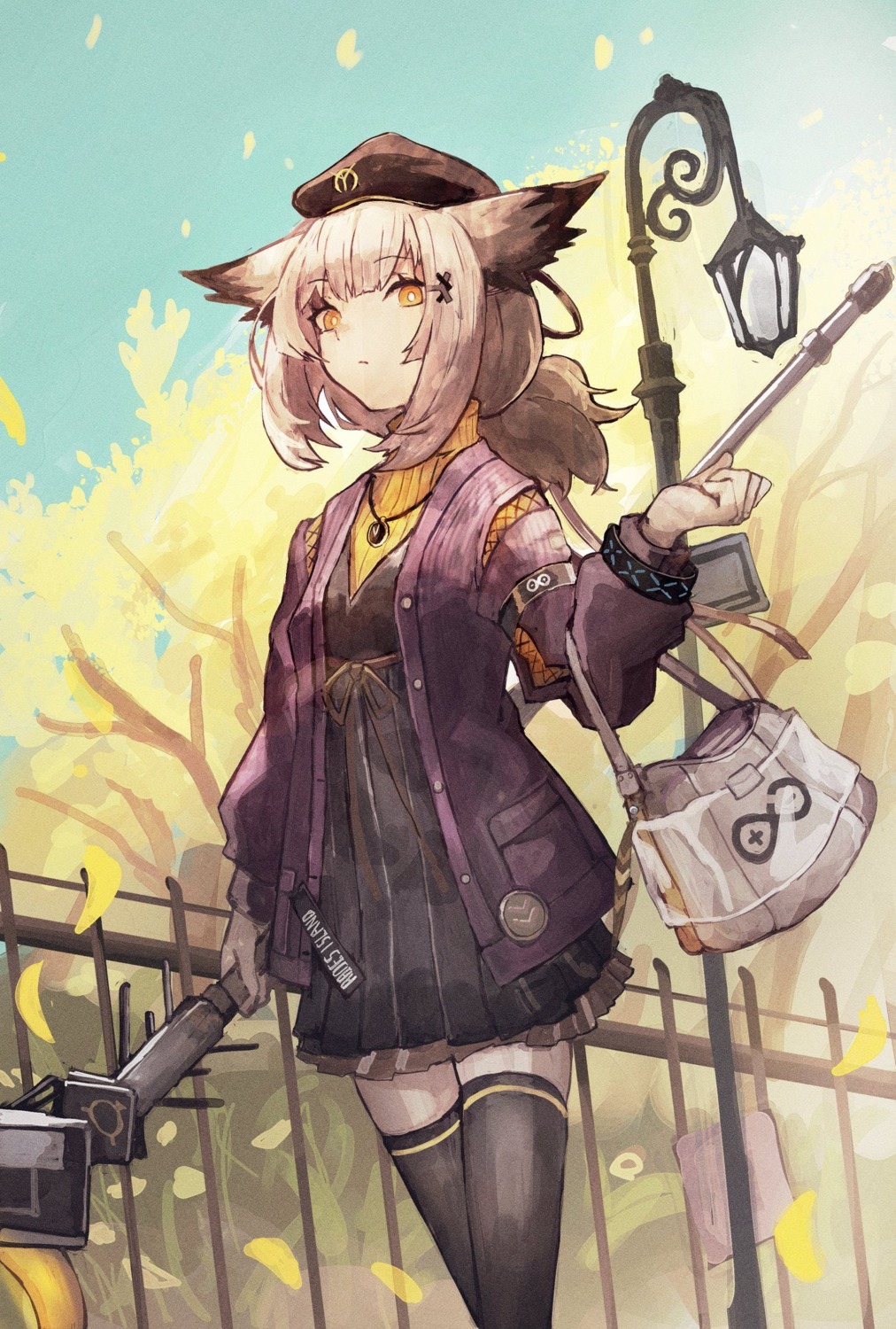 animal_ears, arknights, ptilopsis_(arknights), sanshouuo, thighhighs, weapon