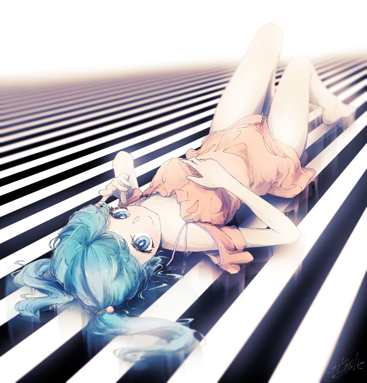 dress, gumi_(guminghc), hatsune_miku, skirt_lift, vocaloid