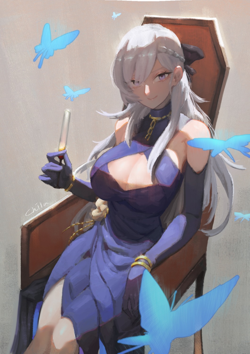 azur_lane, belfast_(azur_lane), chilakkk, cleavage, dress, no_bra