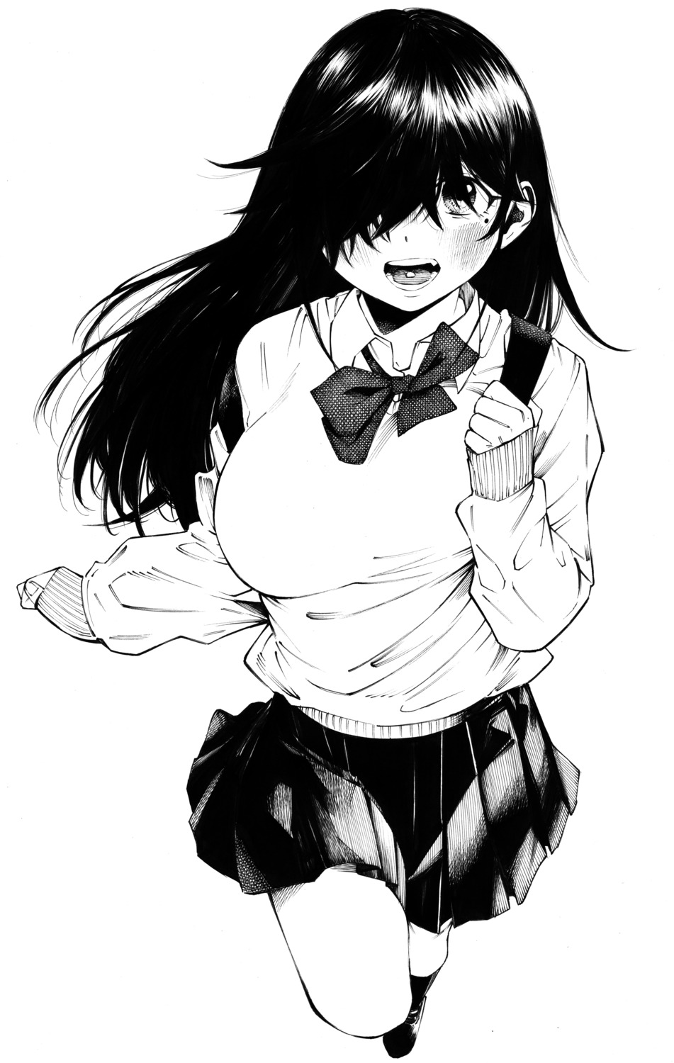 gagaimo, monochrome, seifuku, skirt_lift, sweater