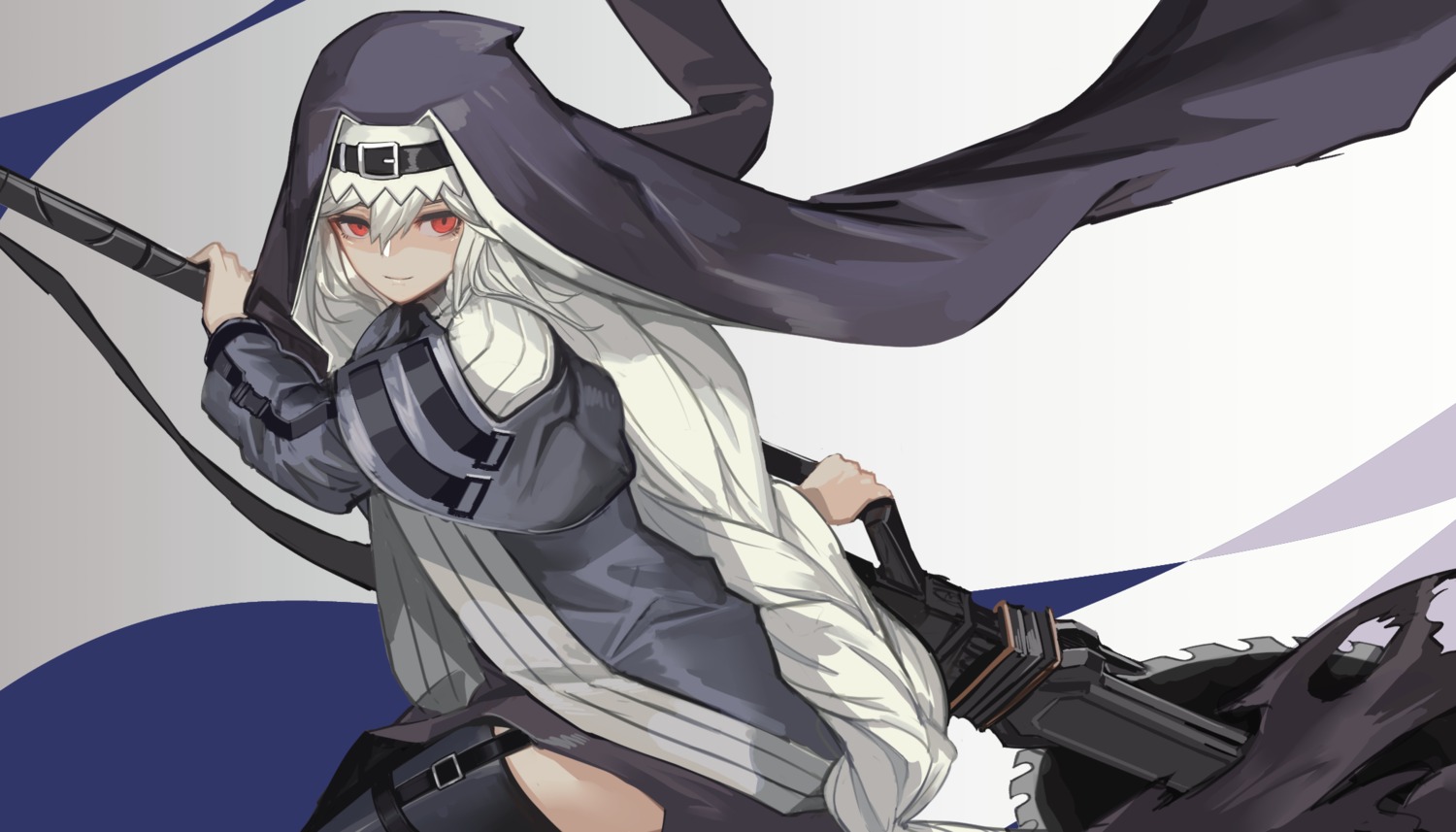 arknights, fixro2n, garter, nun, specter_(arknights), stockings, thighhighs, weapon