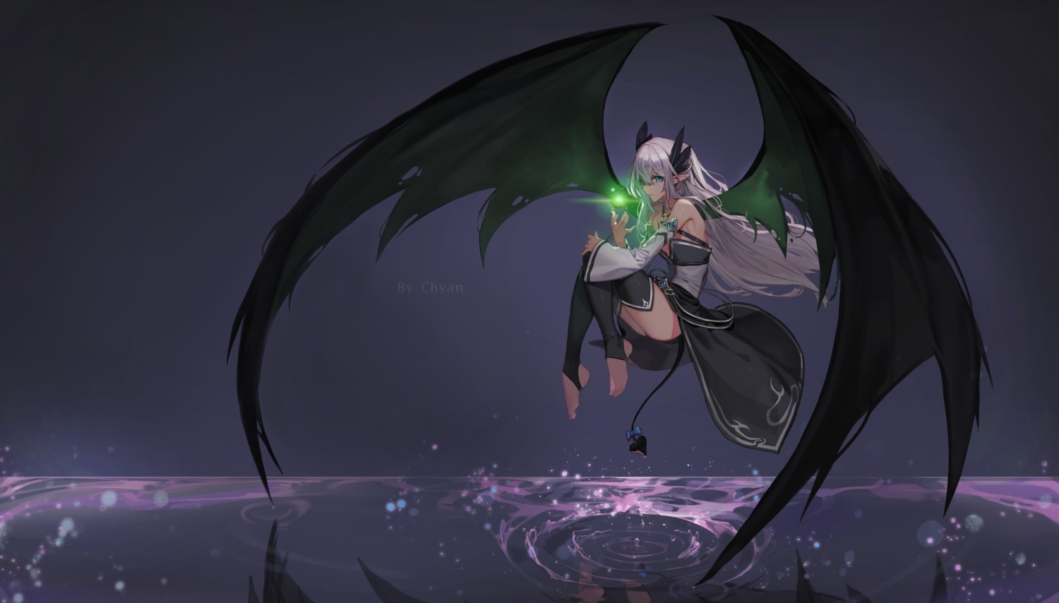 chyan, thighhighs, wings