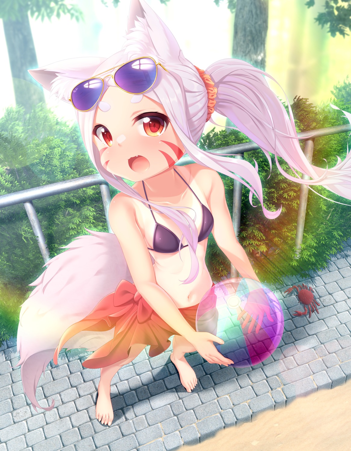 animal_ears, bikini, bikini_top, denchisoft, megane, sewayaki_kitsune_no_senko-san, shiro_(sewayaki_kitsune_no_senko-san), swimsuits, tail, tan_lines