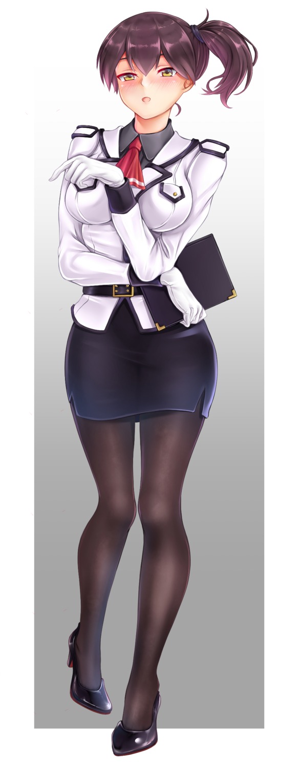 heels, kaga_(kancolle), kantai_collection, pantyhose, siki2046, uniform