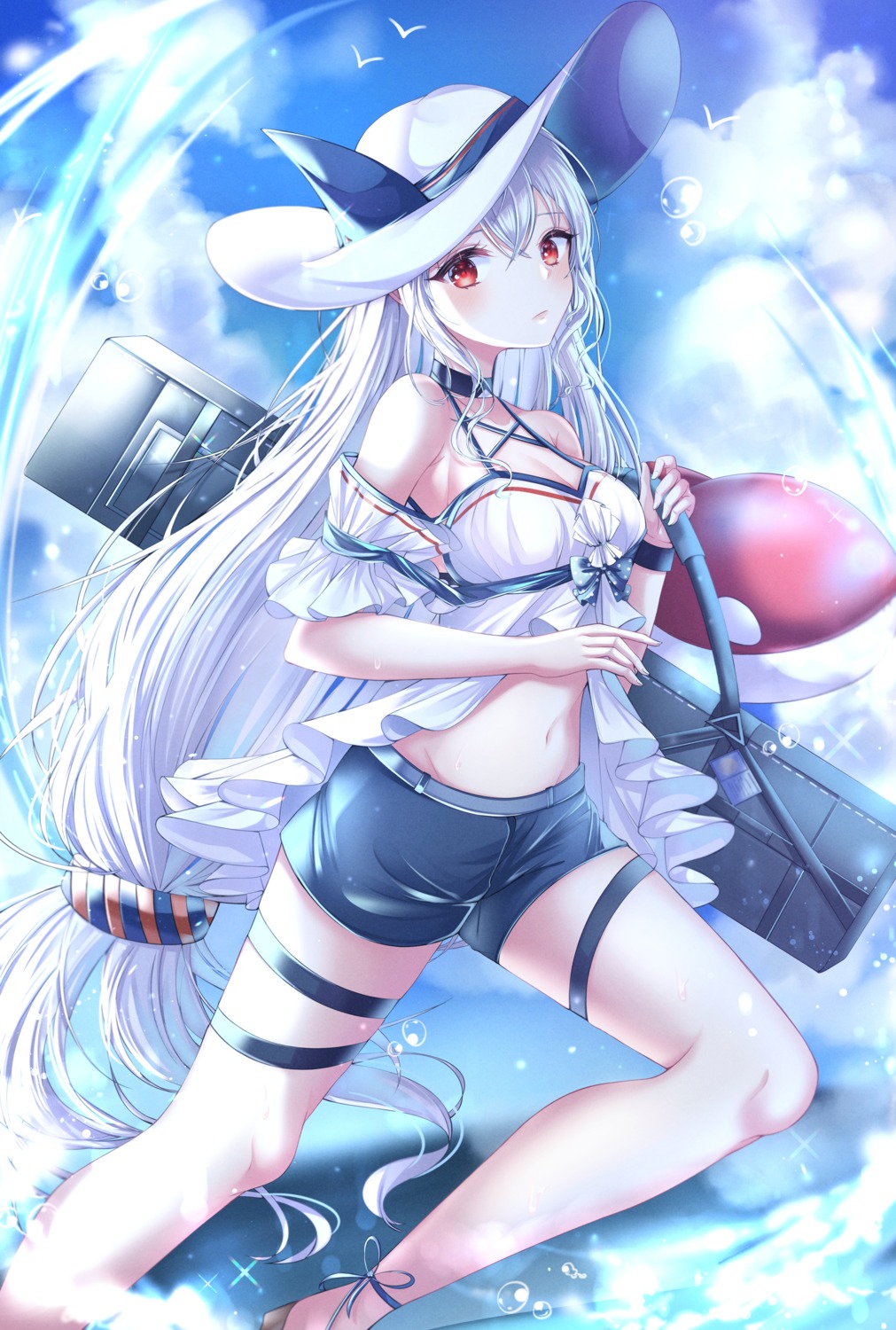 arknights, cleavage, garter, skadi_(arknights), umyo_(uu_o3o_8), wet