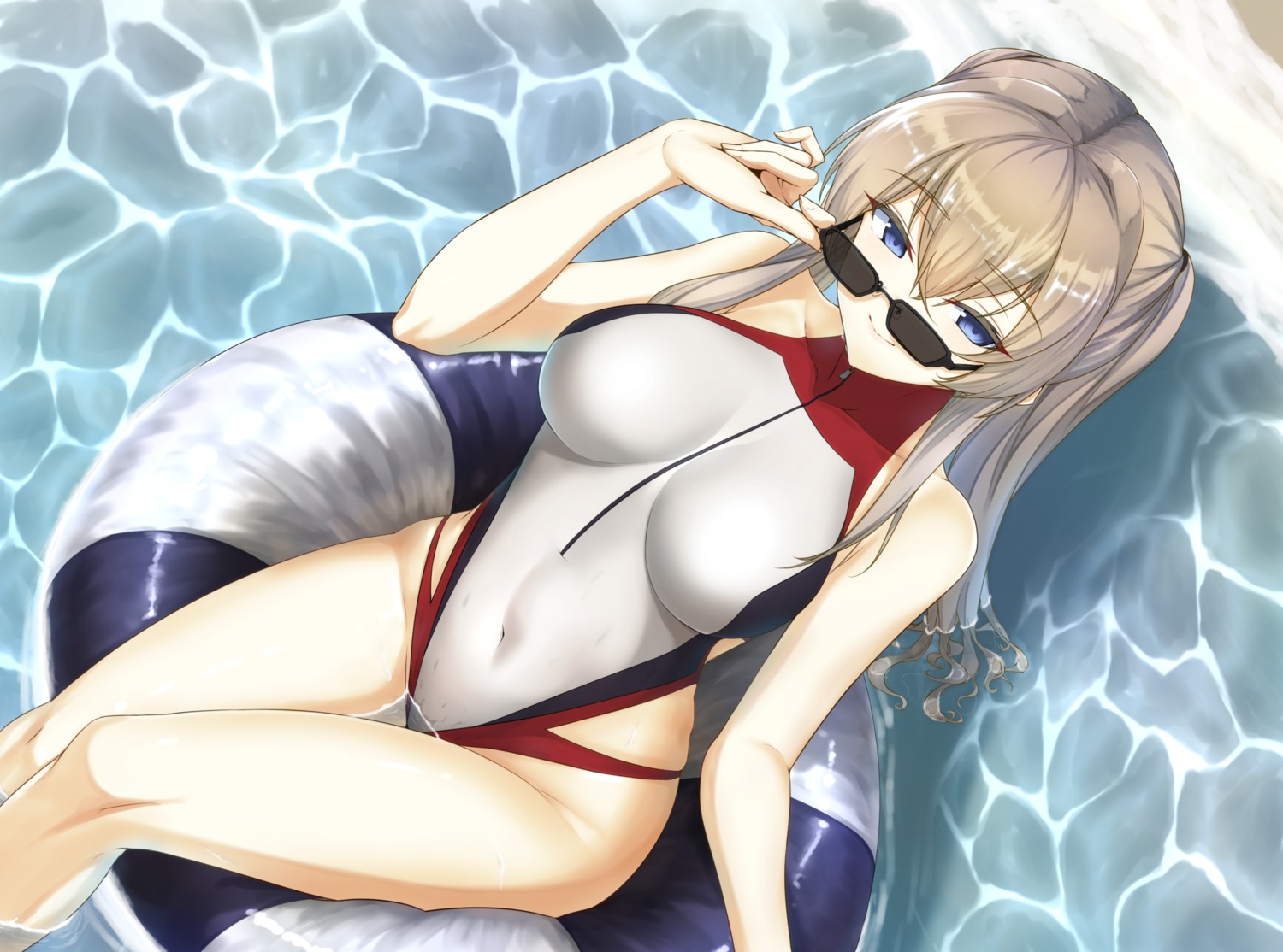 carmine_(ucdio), graf_zeppelin_(kancolle), kantai_collection, megane, swimsuits, wet