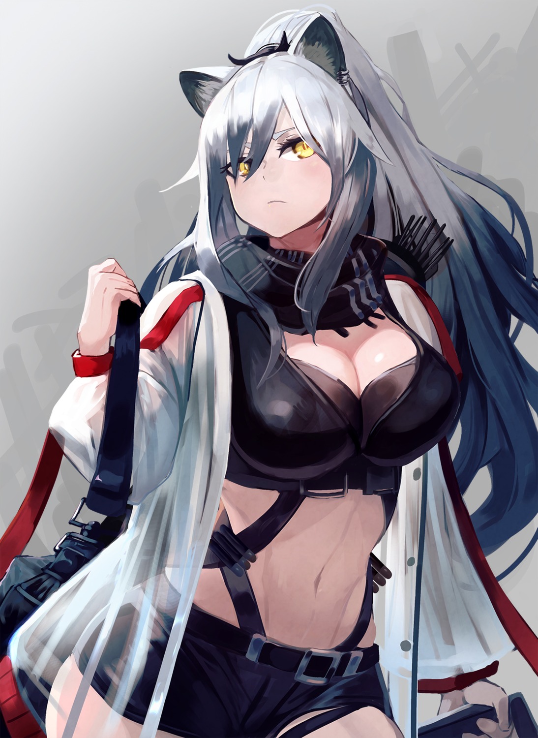 animal_ears, arknights, cleavage, mannouyakunta, schwarz_(arknights), see_through