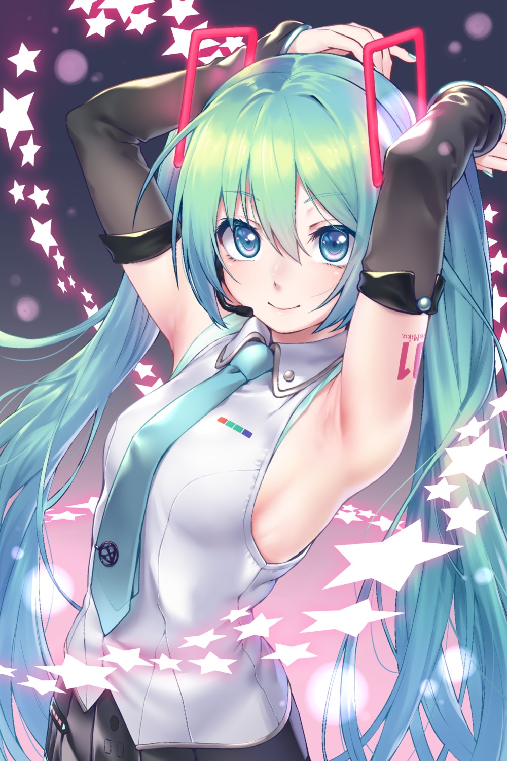 hatsune_miku, headphones, tattoo, vocaloid, yagi_(ningen)