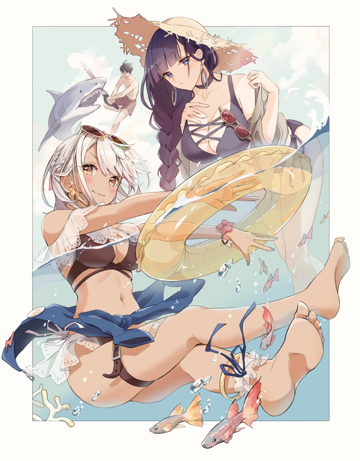 benghuai_xueyuan, bikini, feet, garter, megane, nasubi_(1ra1ri1ko2cho1mi2na), raiden_mei, see_through