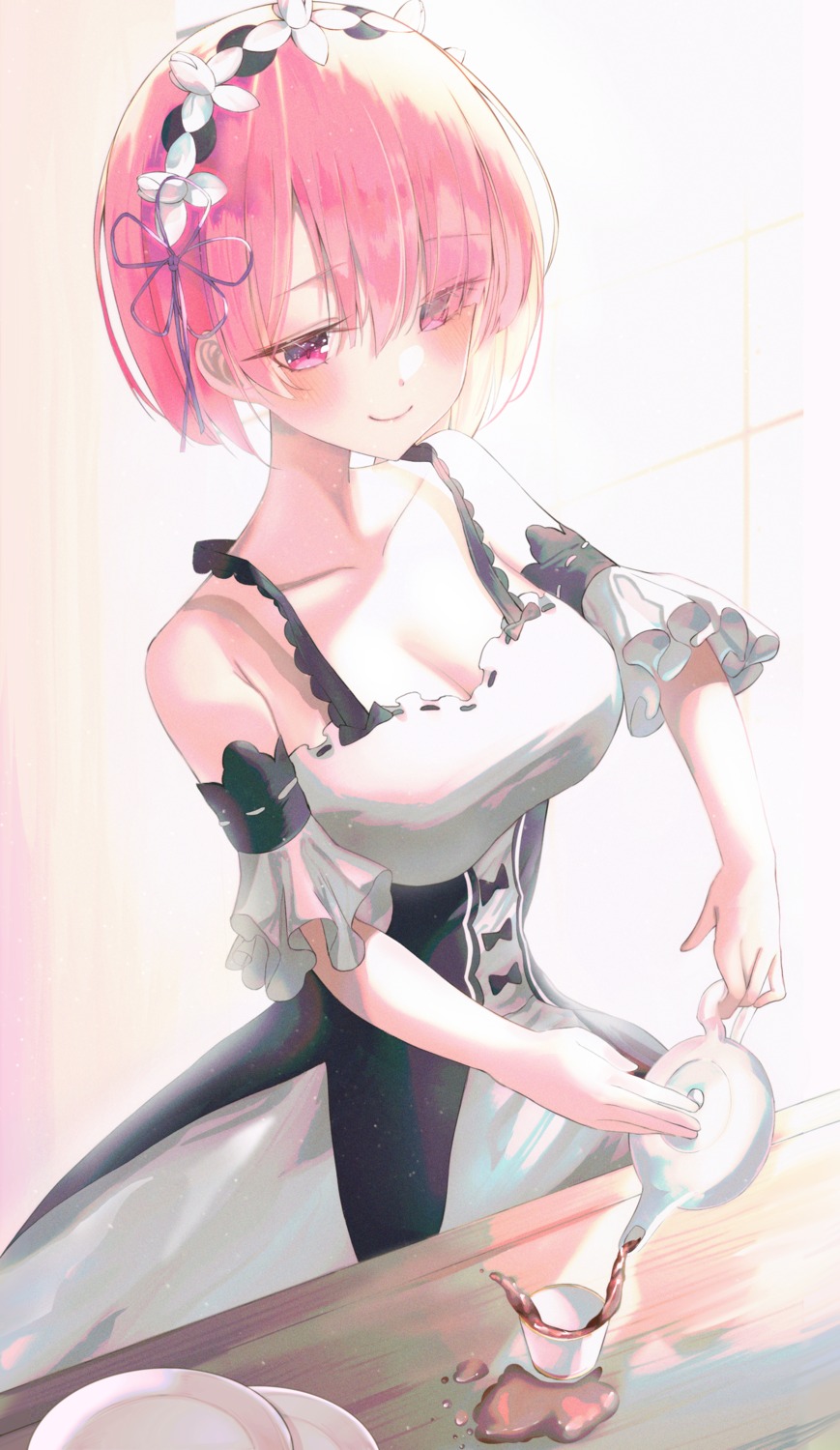 cleavage, maid, merryj, ram_(re_zero), re:zero_kara_hajimeru_isekai_seikatsu
