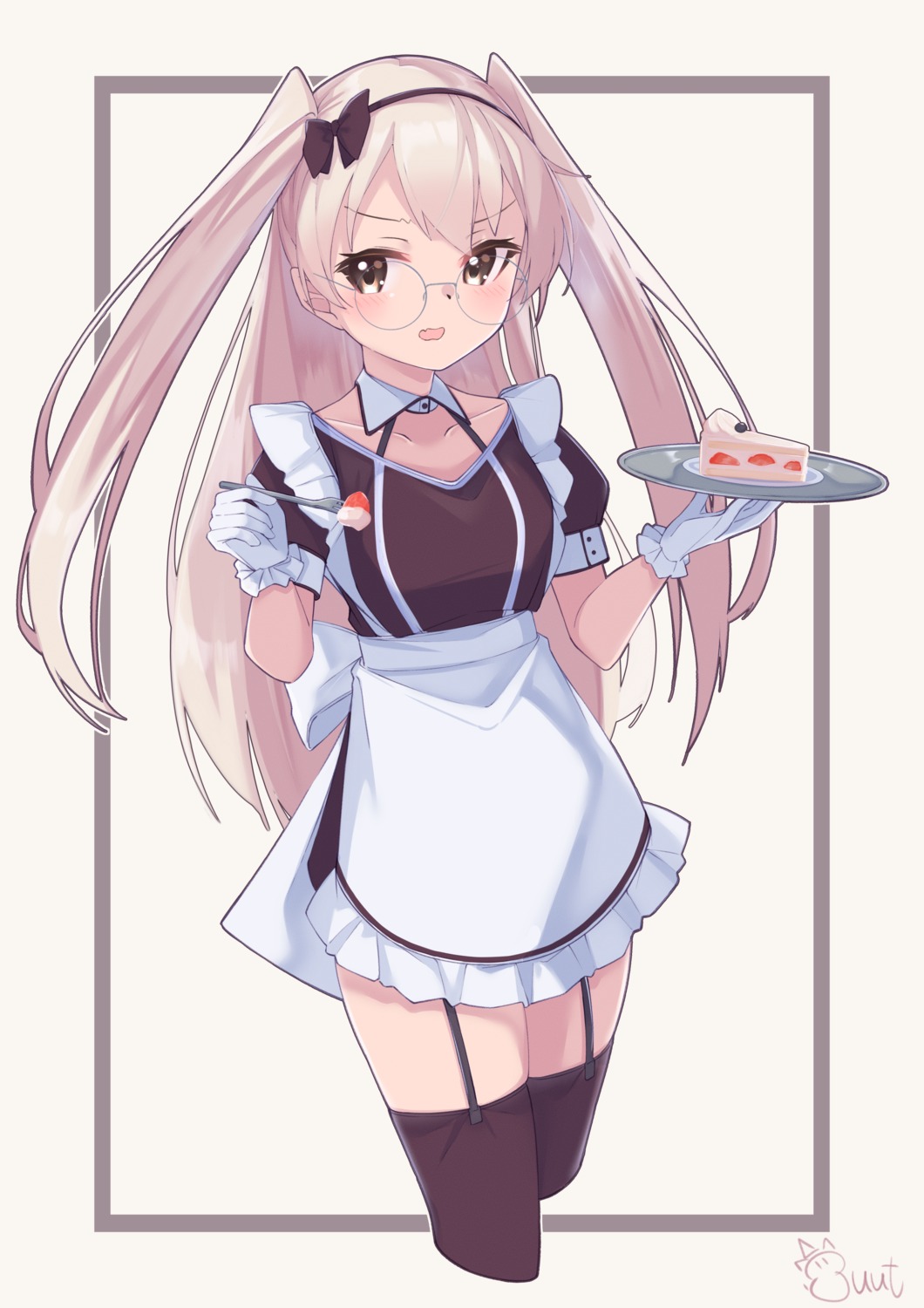 amatsukaze_(kancolle), kantai_collection, maid, megane, stockings, thighhighs, uut, waitress