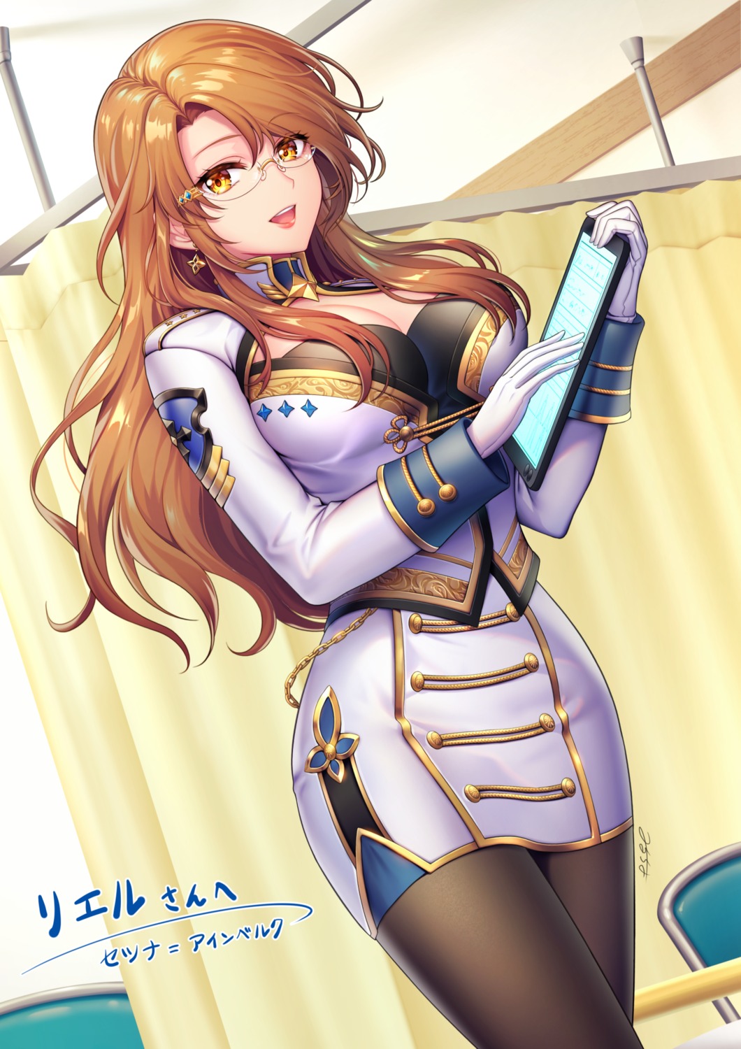 cleavage, megane, mirucho, pantyhose, uniform