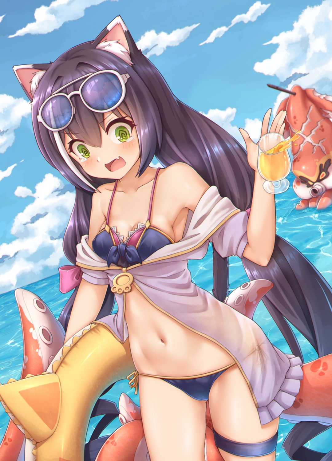 animal_ears, bikini, garter, kaiyi, karyl_(princess_connect), megane, open_shirt, princess_connect!