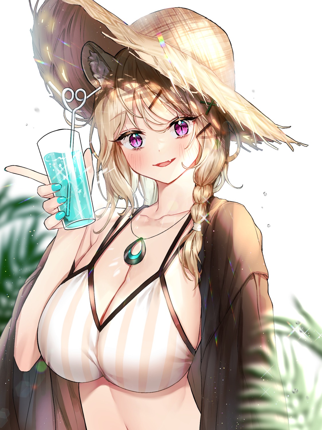 animal_ears, arknights, bikini_top, cleavage, open_shirt, puckjjick_(belbesi19), swimsuits, utage_(arknights)