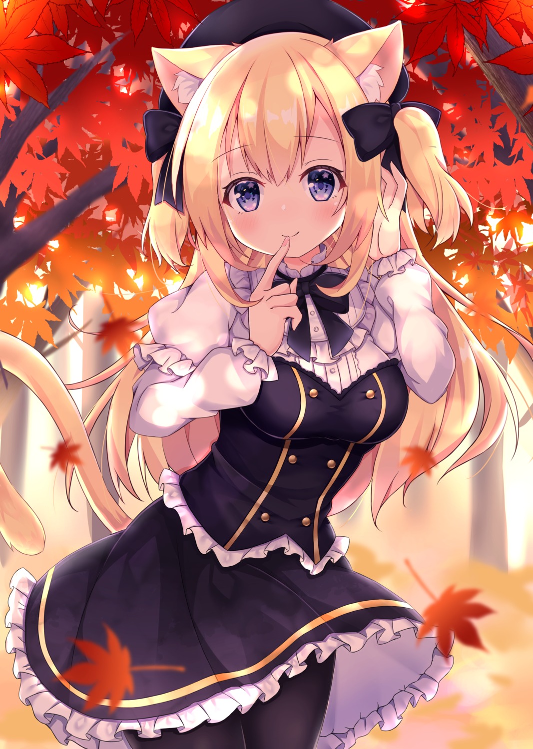animal_ears, kurashina_yuzuki, nekomimi, pantyhose, skirt_lift, tail