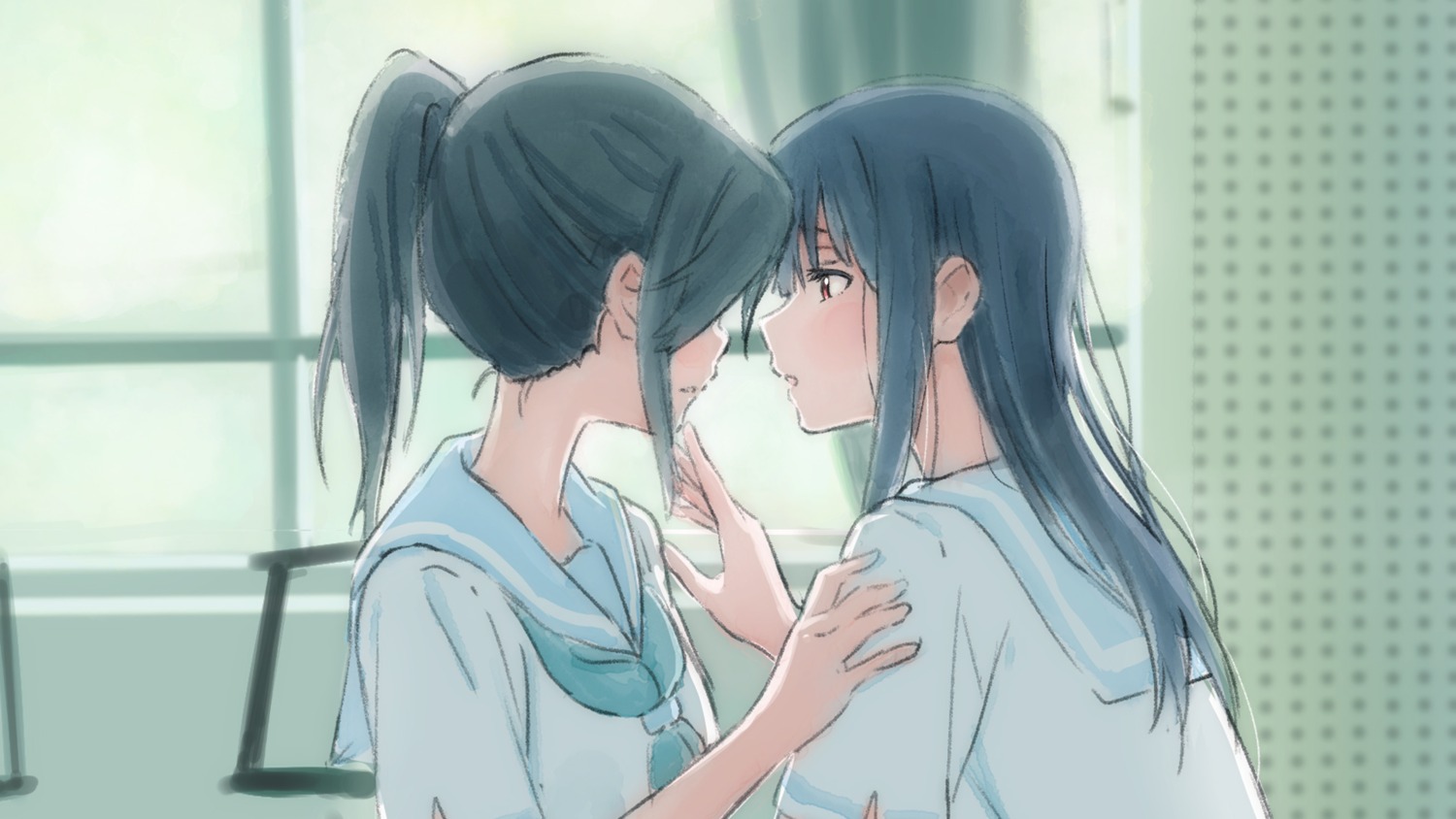 hibike!_euphonium, kasaki_nozomi, liz_to_aoi_tori, piroaki, seifuku, wallpaper, yoroizuka_mizore, yuri