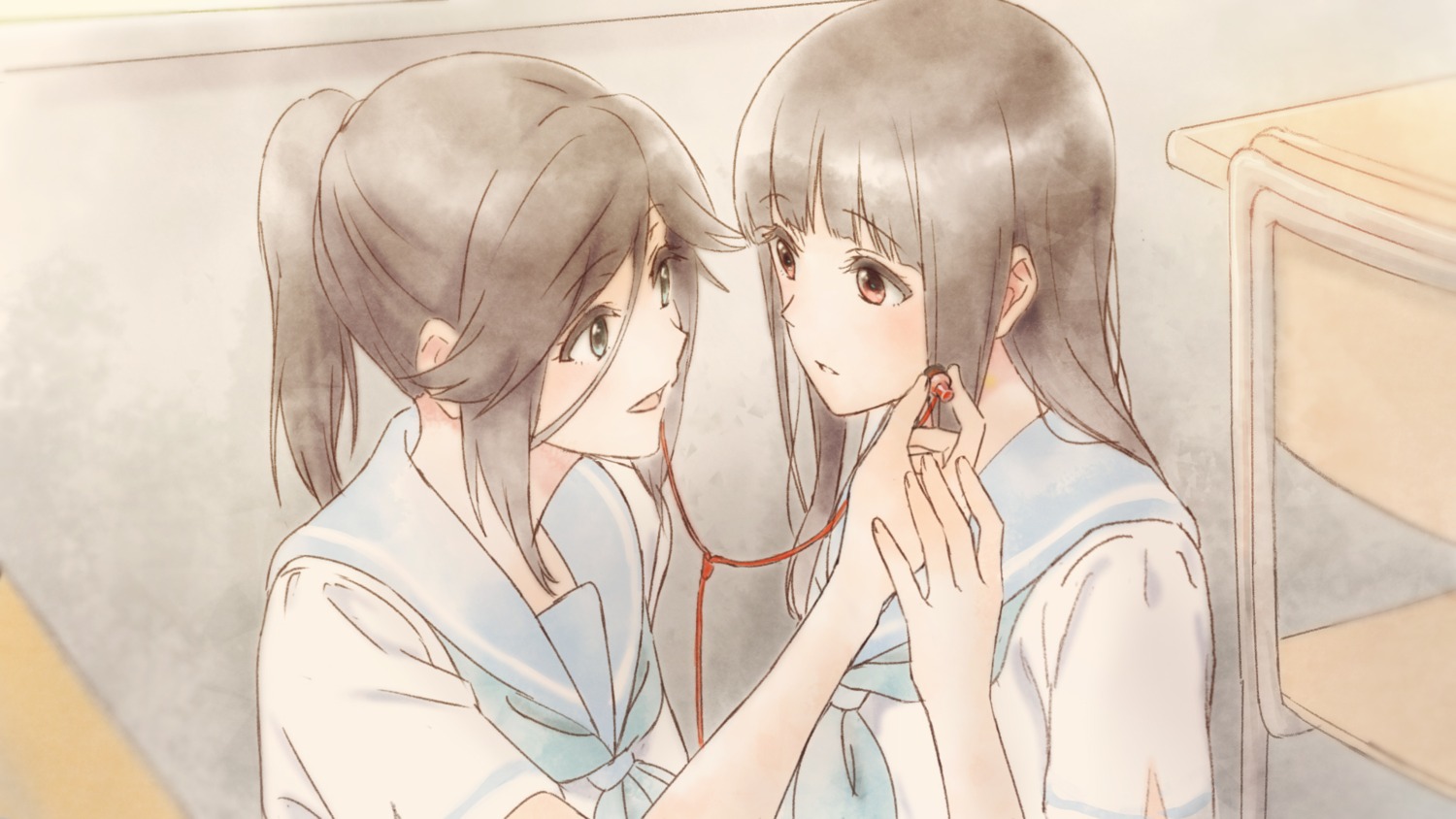 hibike!_euphonium, kasaki_nozomi, liz_to_aoi_tori, piroaki, seifuku, wallpaper, yoroizuka_mizore, yuri