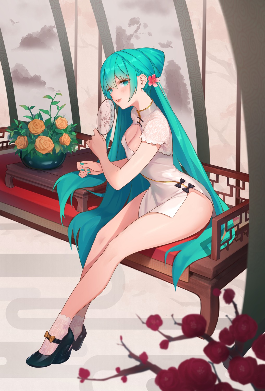 chinadress, hatsune_miku, heels, muta_(csw), no_bra, shaohua_hatsune_miku, vocaloid