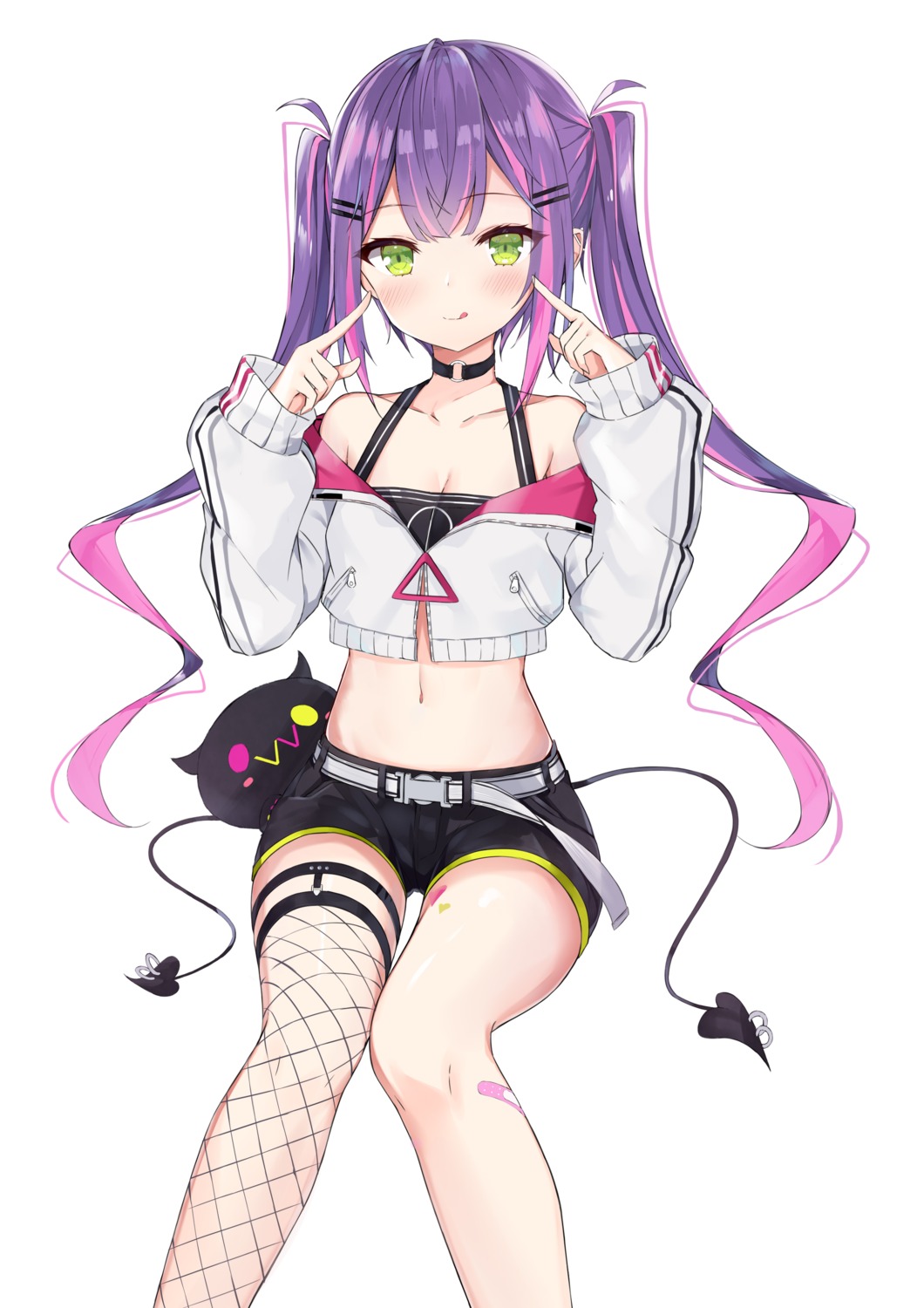 bandaid, cleavage, fishnets, fuyuki030, garter, hololive, stockings, tail