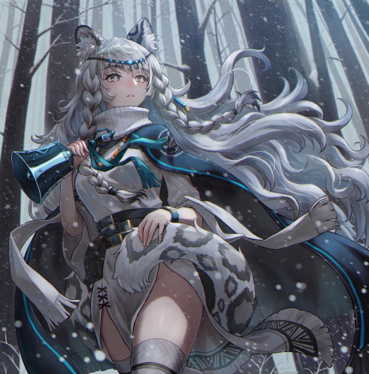 animal_ears, arknights, dress, pramanix_(arknights), tail, thighhighs, tsukizaki_shizuka