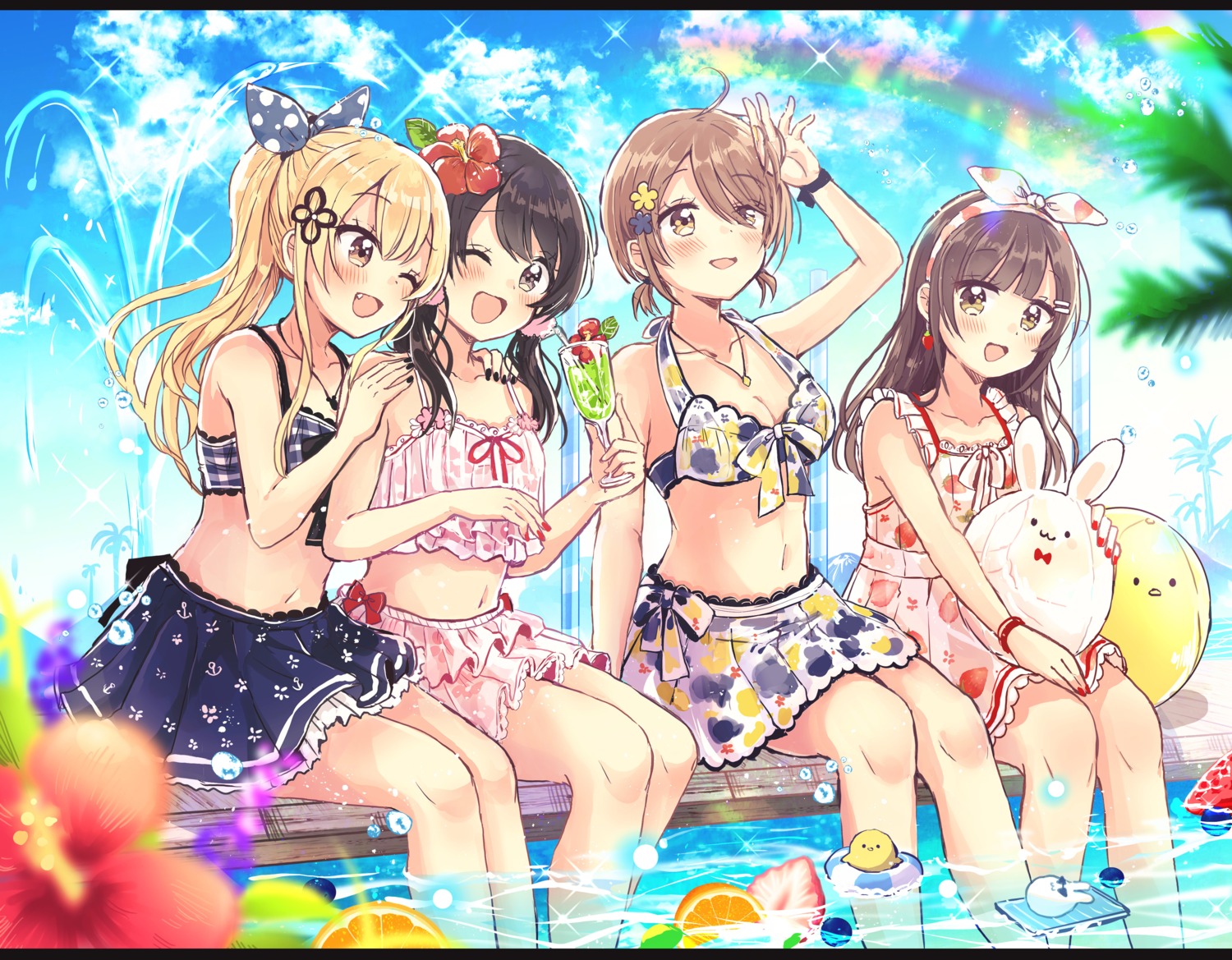 bikini_top, cleavage, dress, higuchi_kaede_(swing!), miyasato_haruka, okamoto_natsuhi, sakura_oriko, swimsuits