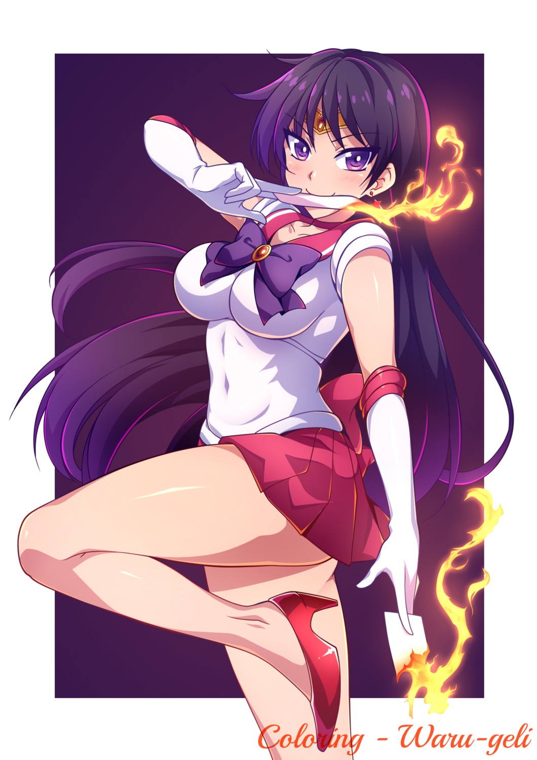 bishoujo_senshi_sailor_moon, heels, hino_rei, peach_(momozen), seifuku, skirt_lift