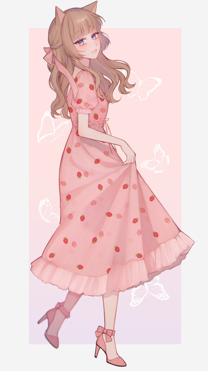 animal_ears, bamme, dress, heels, nekomimi, skirt_lift