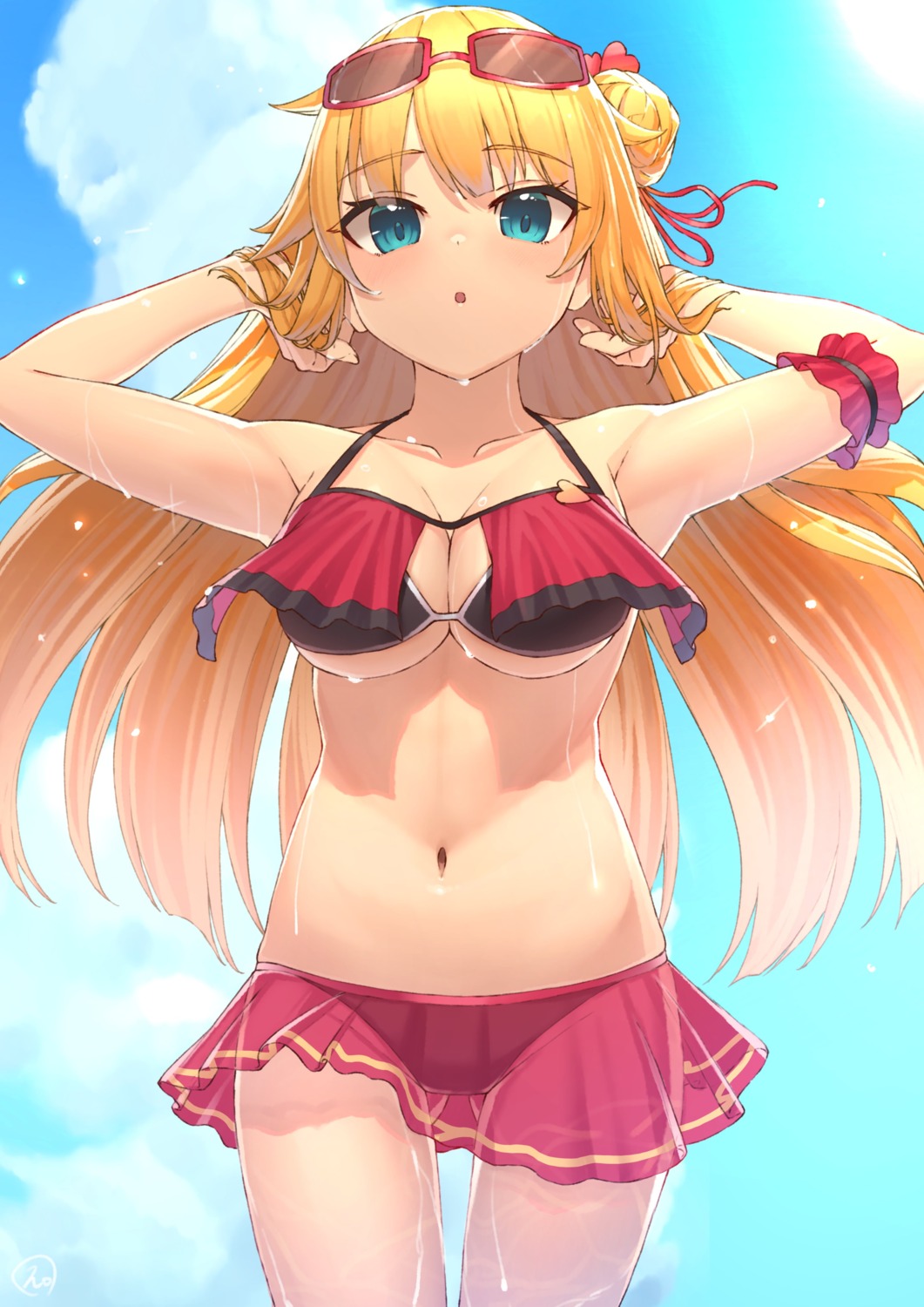 akai_haato, bikini, cleavage, hololive, megane, see_through, swimsuits, tihoro1609