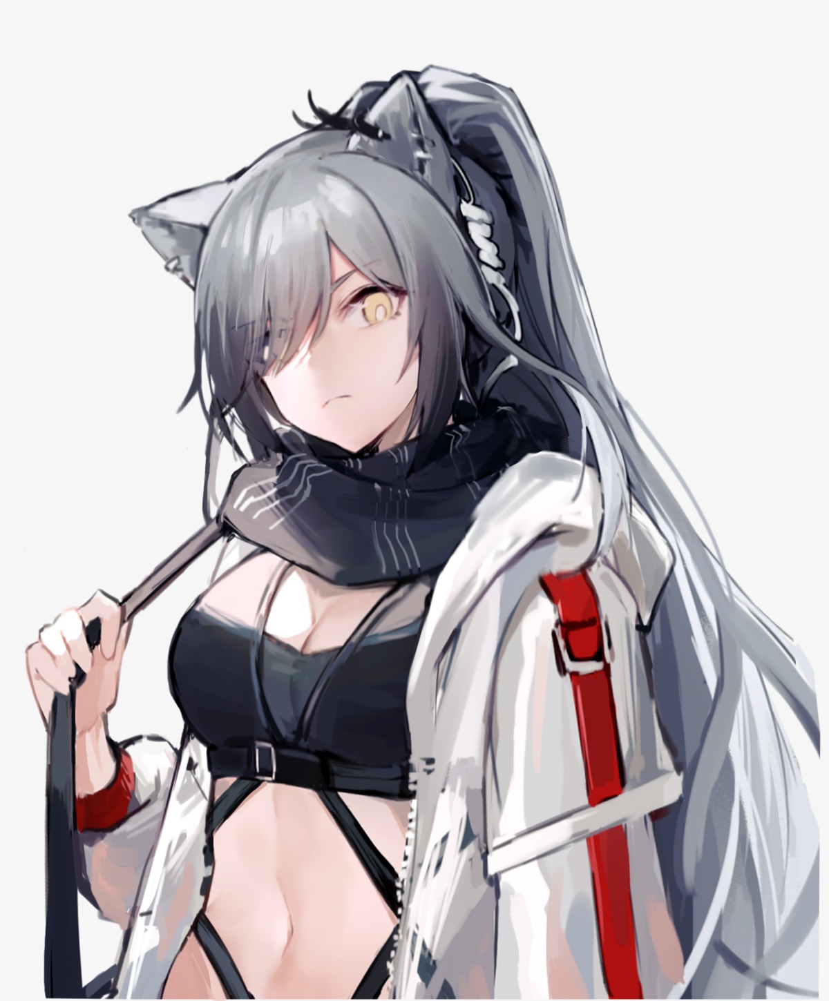 animal_ears, arknights, cleavage, kitere, schwarz_(arknights)