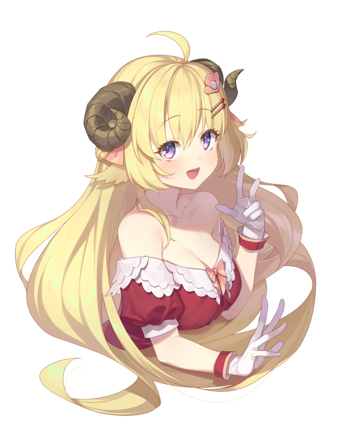 cleavage, frostcyco, hololive, horns, no_bra, tsunomaki_watame