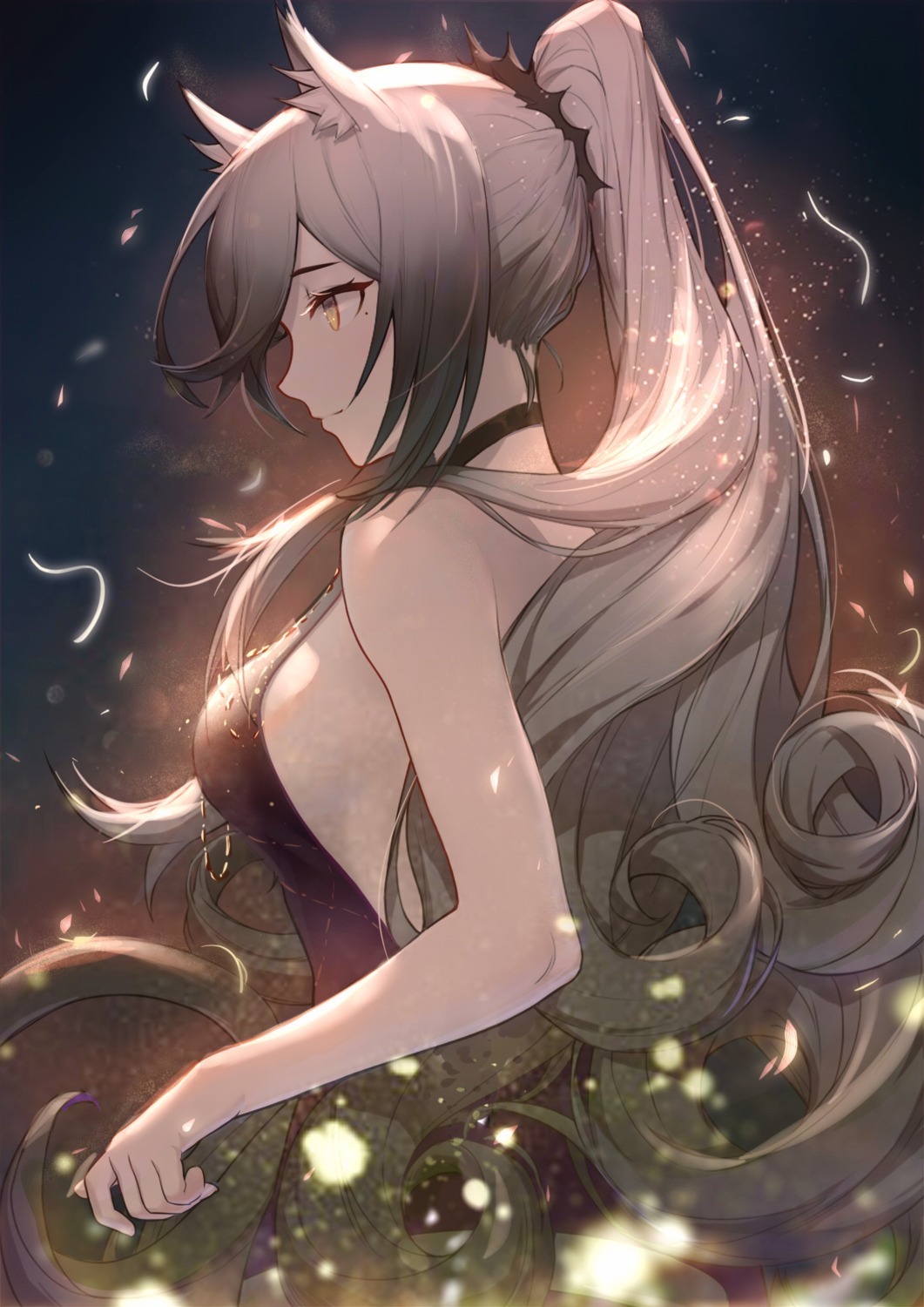animal_ears, arknights, no_bra, schwarz_(arknights), shiliuyexiaohei