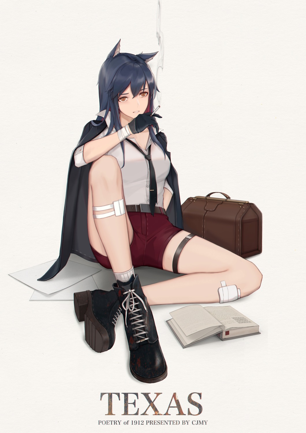 animal_ears, arknights, bandages, bandaid, cjmy, garter, texas_(arknights)