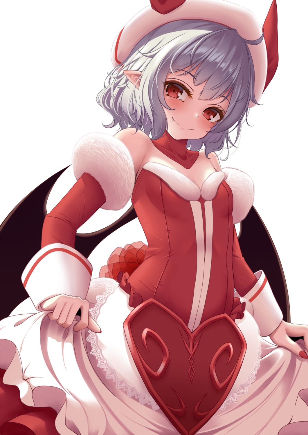 cleavage, indica, pointy_ears, remilia_scarlet, skirt_lift, touhou, wings