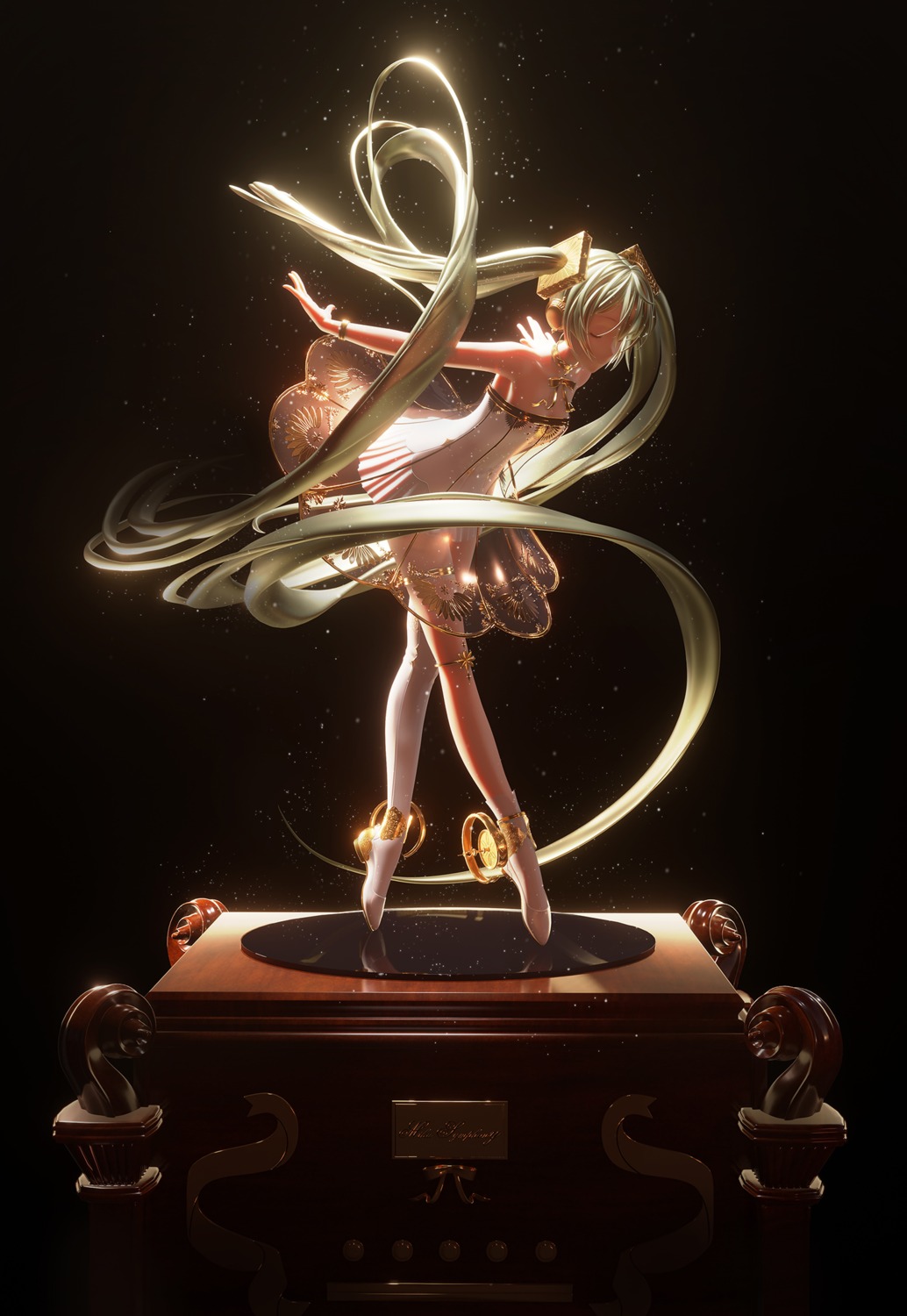 dress, gramophone_miku, hatsune_miku, hatsune_miku_symphony, sapphirez39, see_through, skirt_lift, thighhighs, vocaloid