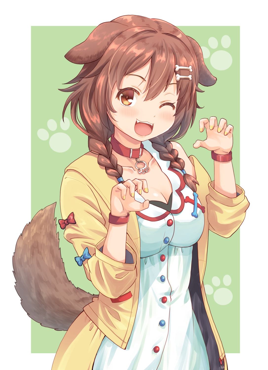 animal_ears, cleavage, dress, haniwa, hololive, hololive_gamers, inugami_korone, inumimi