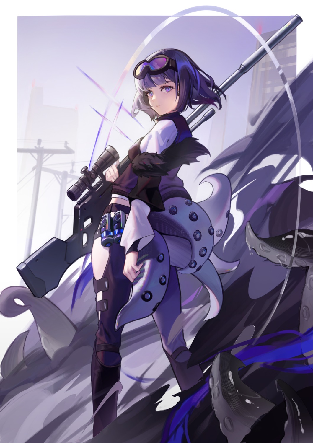 andreana_(arknights), arknights, garter, gun, tentacles, torii_vita_asayoru