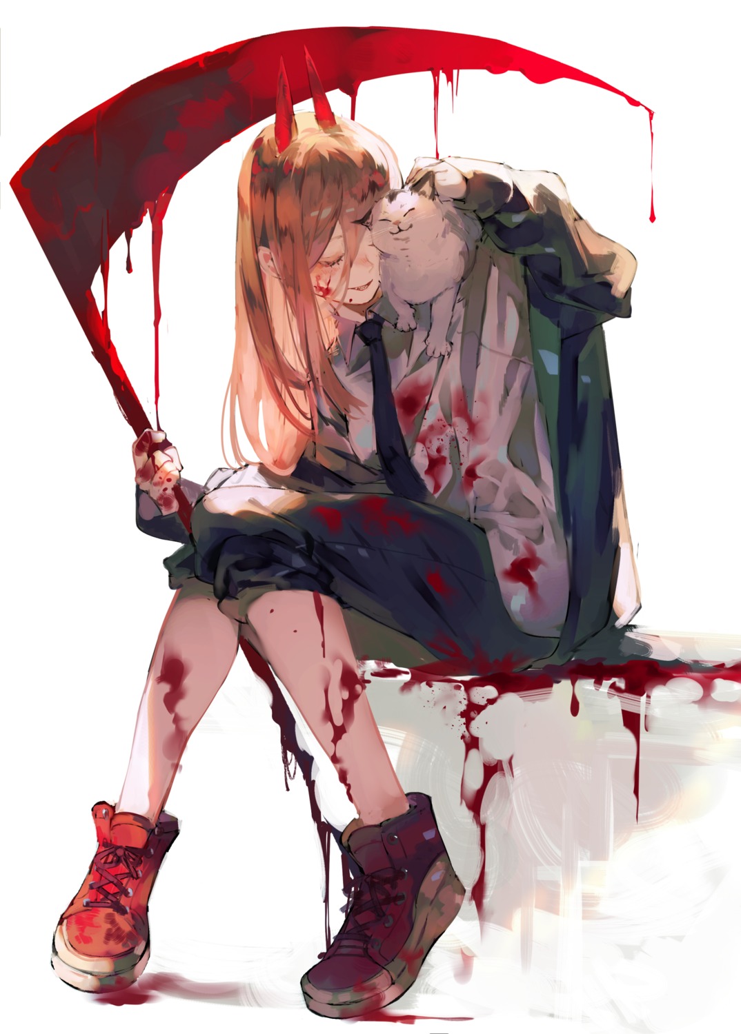 blood, business_suit, chainsaw_man, neko, power_(chainsaw_man), syokuuuuuuuuumura, weapon