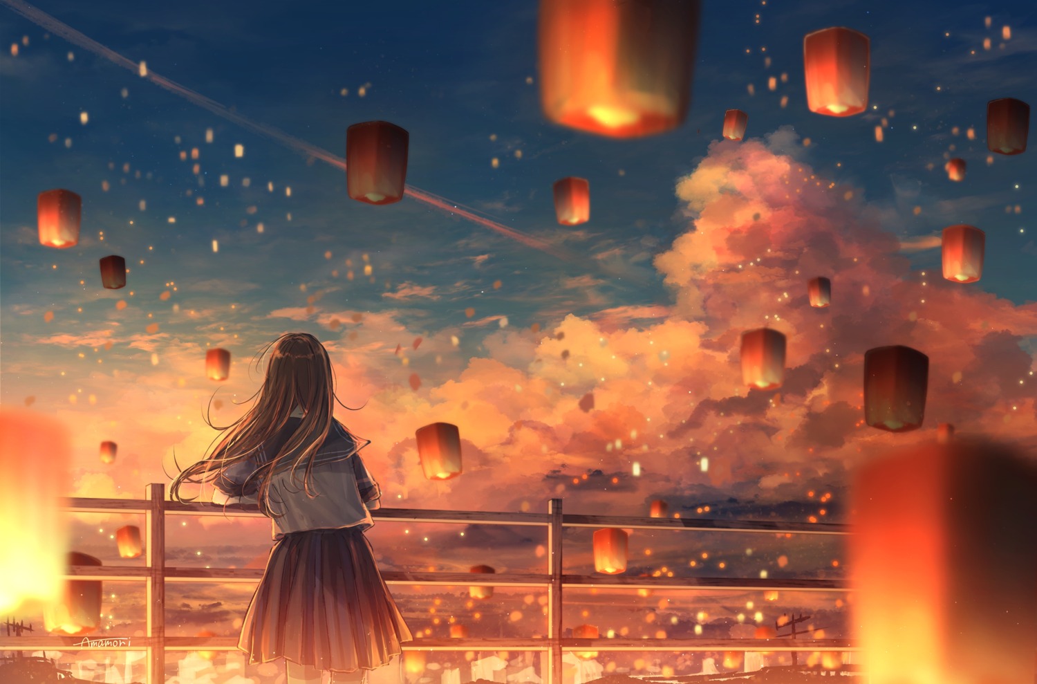 amenomori_howa, landscape, seifuku