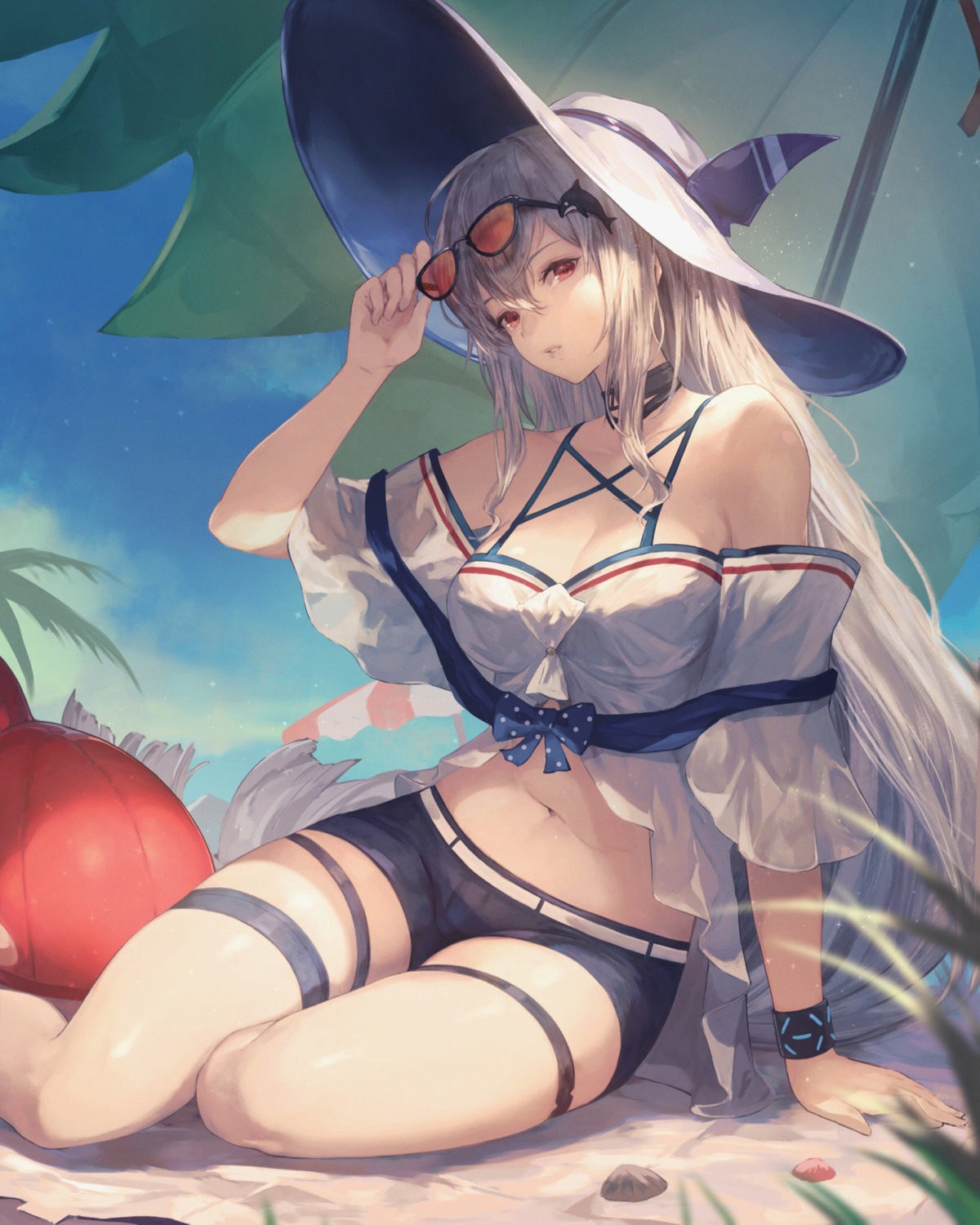 arknights, cleavage, garter, megane, shirataki_jiro, skadi_(arknights)