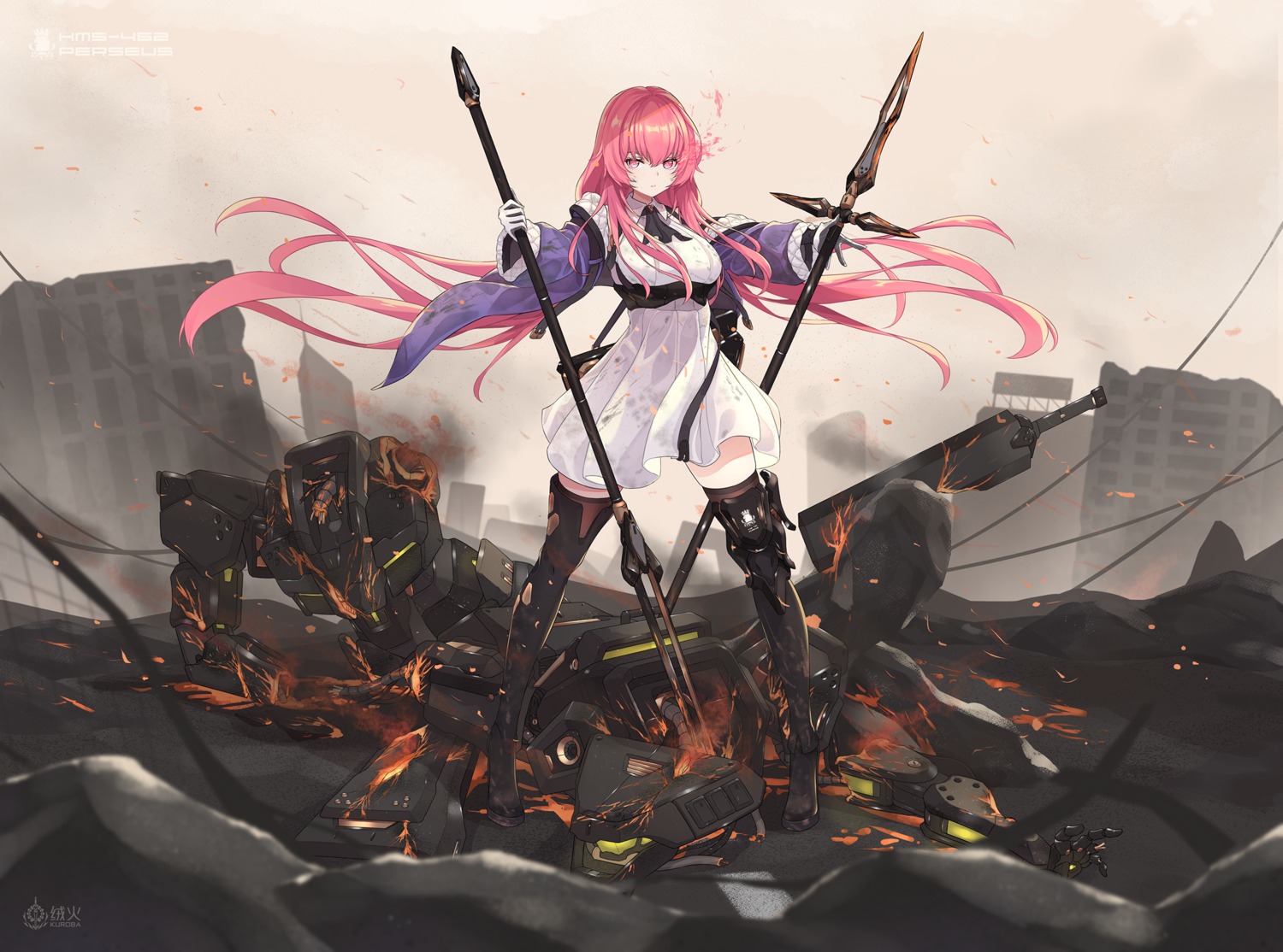 azur_lane, kuroba_chihiro, mecha, perseus_(azur_lane), thighhighs, weapon