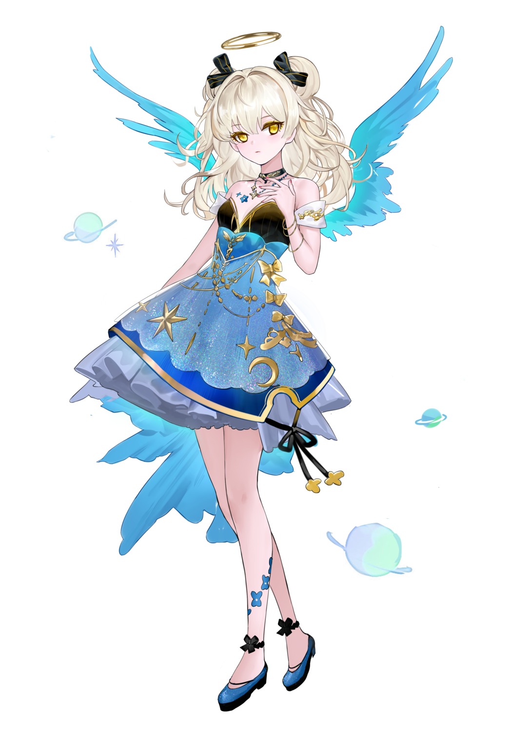 angel, dress, heels, no_bra, tameiki, wings