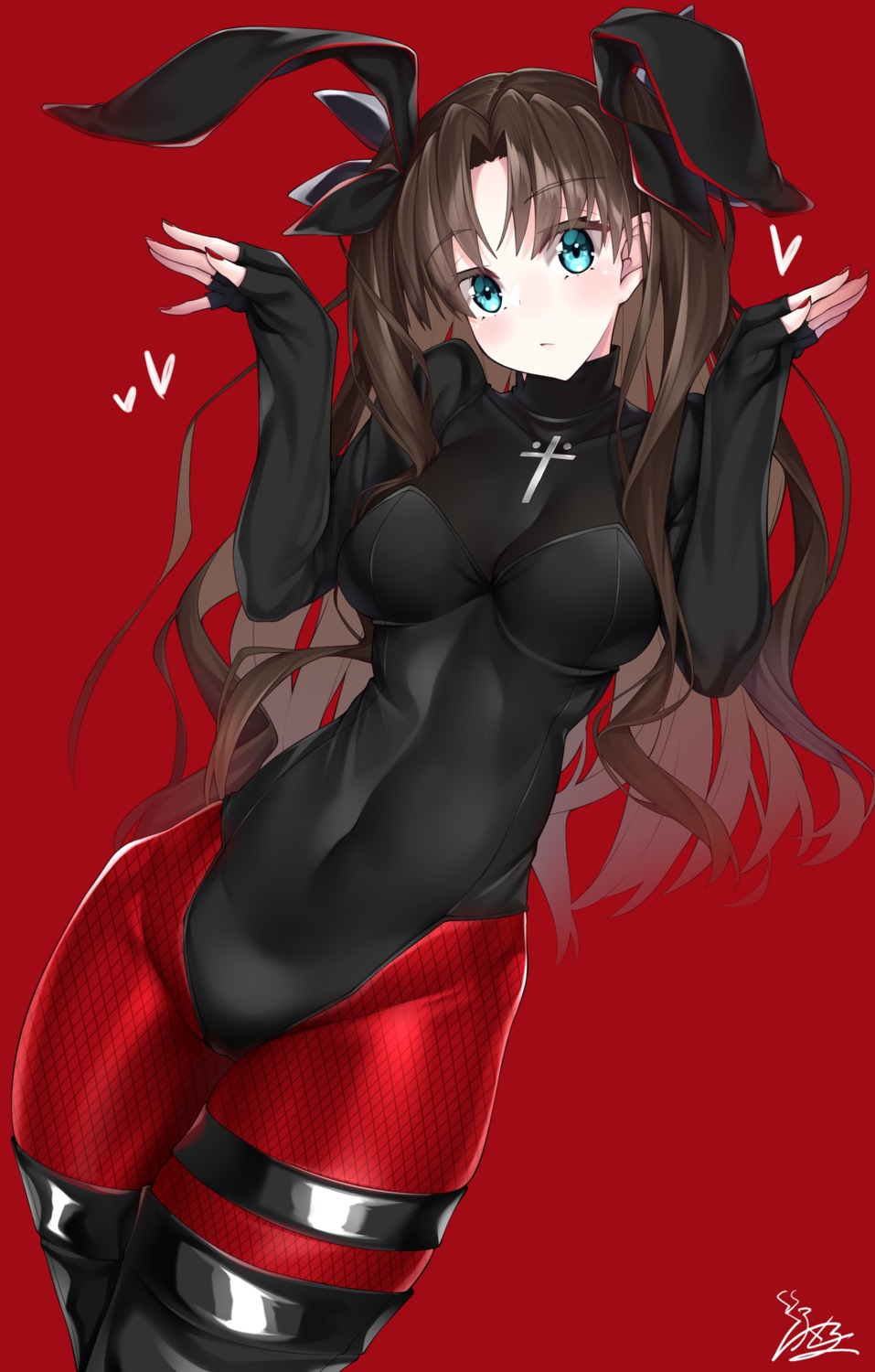 animal_ears, bunny_ears, bunny_girl, fate/extra_record, fate/stay_night, fishnets, garter, pantyhose, thighhighs, toosaka_rin, watosu