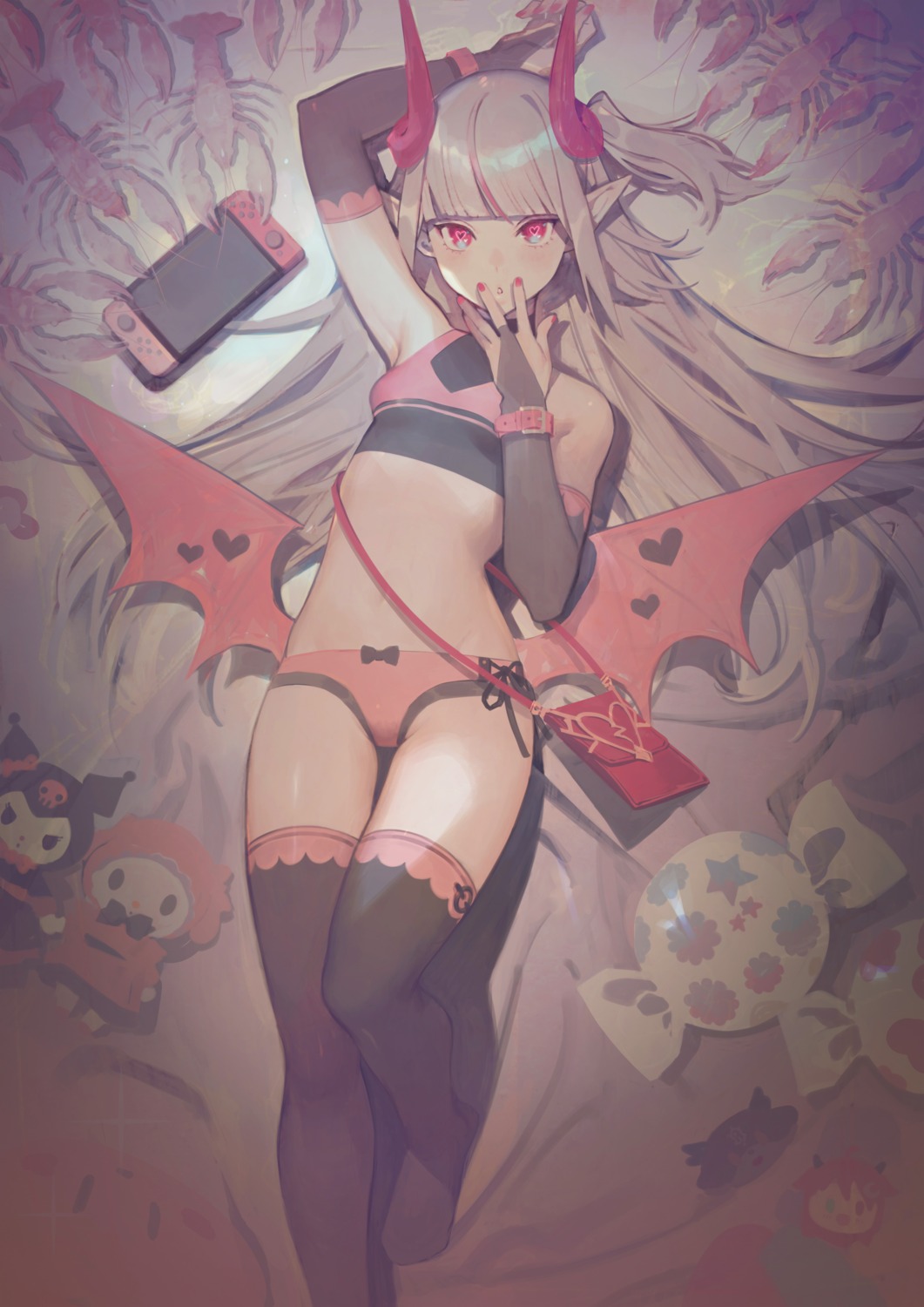 horns, nijisanji, pantsu, pointy_ears, thighhighs, unti_no_azi, wings