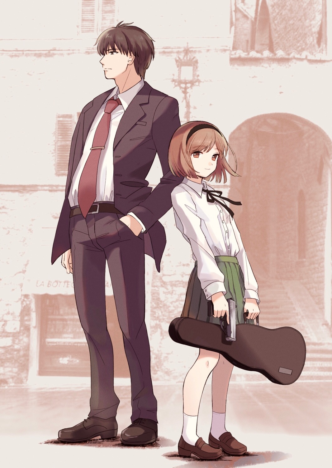 business_suit, gun, gunslinger_girl, henrietta_(gunslinger_girl), jose_croce, nasubi_(toguro_nasu), seifuku