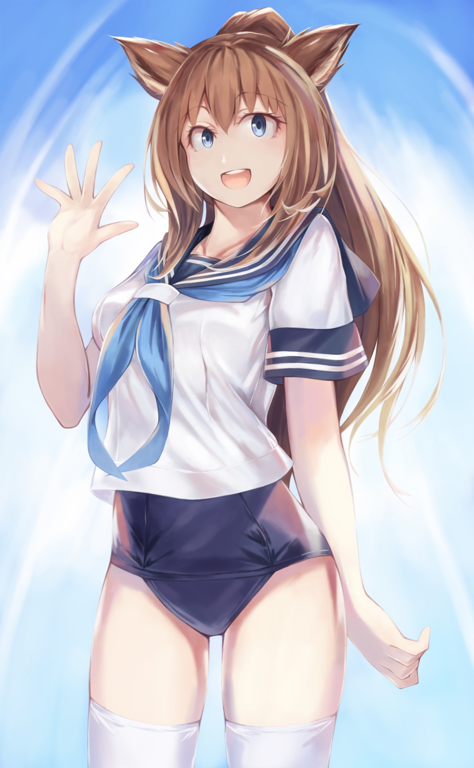 animal_ears, beisaku_bei, nekomimi, school_swimsuit, seifuku, swimsuits, thighhighs