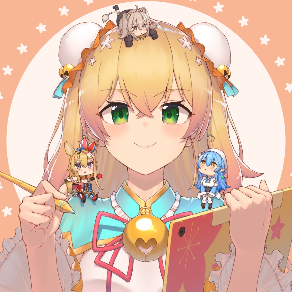 animal_ears, asian_clothes, chibi, elf, hololive, momosuzu_nene, omaru_polka, pointy_ears